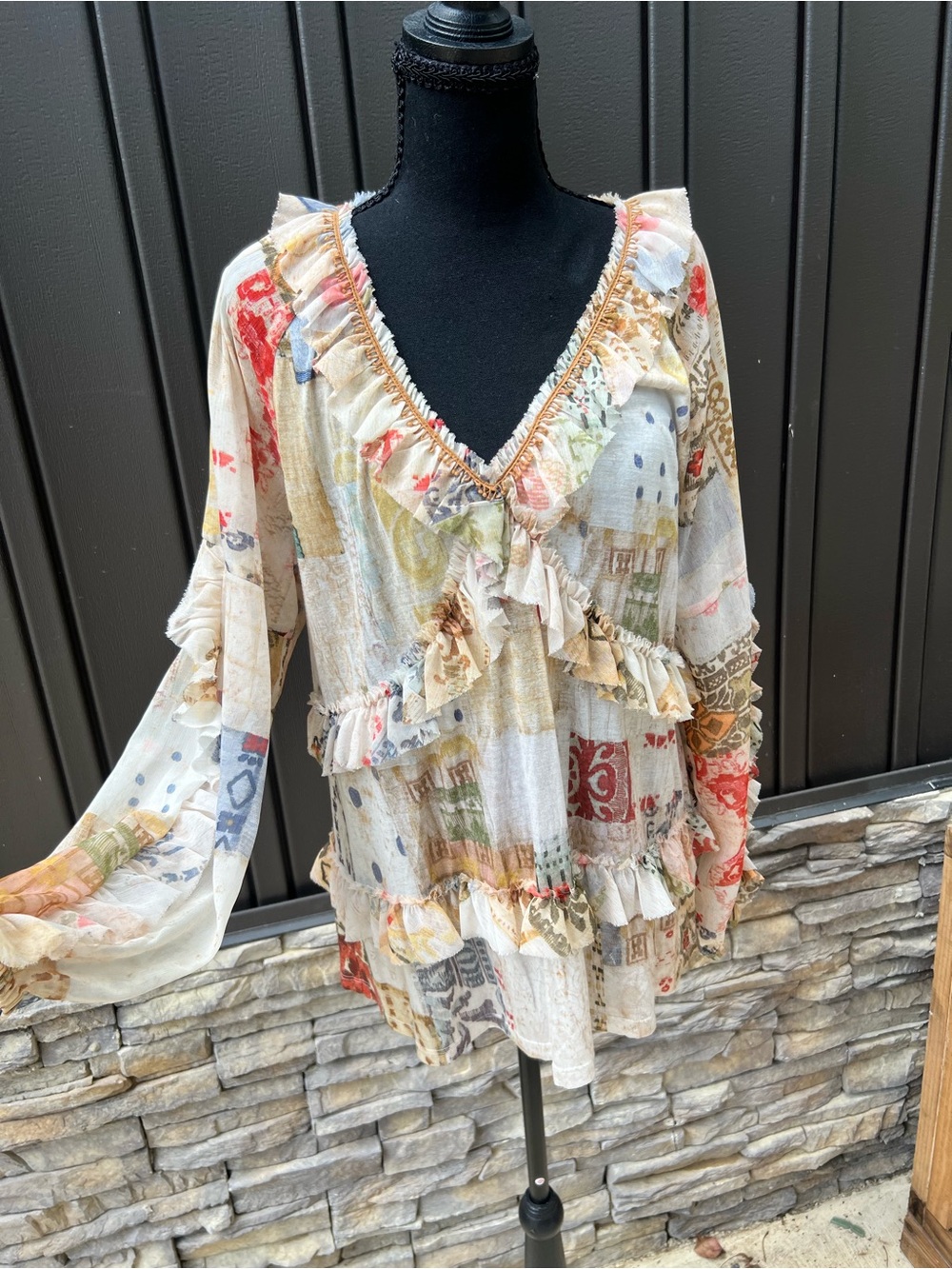 Anthropologie TINY Patchwork Ruffle Top Sz PL